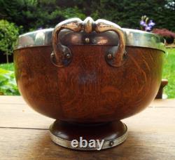 Oak & Silver Plated Trophy Bowl With Ceramic Liner & Servers