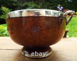 Oak & Silver Plated Trophy Bowl With Ceramic Liner & Servers