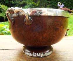 Oak & Silver Plated Trophy Bowl With Ceramic Liner & Servers