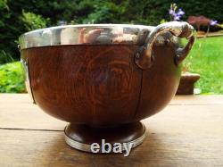 Oak & Silver Plated Trophy Bowl With Ceramic Liner & Servers