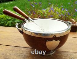 Oak & Silver Plated Trophy Bowl With Ceramic Liner & Servers