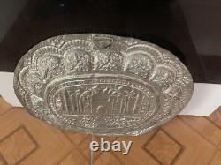 Old Antique Vintage Brass Handmade Taj Mahal Embossed Decorative Plate Tray Wall