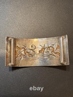 Old Chinese Silver Squirrel and Grape Small Belt Buckle Plate