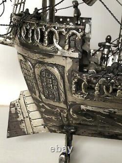 Old Mexican Alpaca Silver Plated Model Ship Nautical Sculpture
