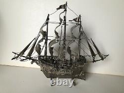 Old Mexican Alpaca Silver Plated Model Ship Nautical Sculpture