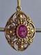 Old Vintage 70s Soviet Union Silver 875 Gold Plated Pendant USSR Red Stone Ruby