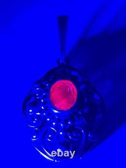 Old Vintage 70s Soviet Union Silver 875 Gold Plated Pendant USSR Red Stone Ruby