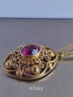 Old Vintage 70s Soviet Union Silver 875 Gold Plated Pendant USSR Red Stone Ruby