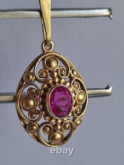 Old Vintage 70s Soviet Union Silver 875 Gold Plated Pendant USSR Red Stone Ruby Old Vintage 70s Soviet Union Silver 875 Gold Plated Pendant USSR Red Stone Ruby