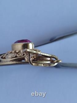 Old Vintage 70s Soviet Union Silver 875 Gold Plated Pendant USSR Red Stone Ruby