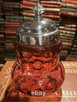 Oneida Quadruple Silver Pickle Castor & Tongs Cranberry Bull's Eye Insert