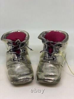 Original 1890's Pair of Silver Plated Pin Cushions Shoes Boots