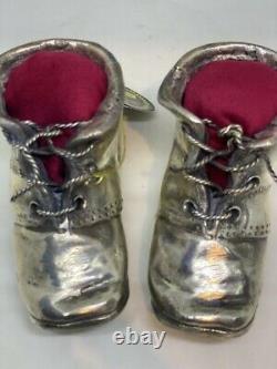 Original 1890's Pair of Silver Plated Pin Cushions Shoes Boots