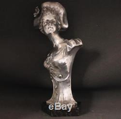 Original Antique Art Nouveau Silver Plate Statue Bust by W. Hareng Paris c. 1900