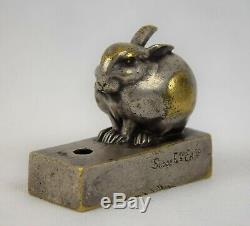 Original Antique Edouard Marcel Sandoz Rabbit Bronze Silver plated, Susse