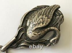 Original Art Deco Antique Fabulous Artisan New York Swan Silver Plated Pendant