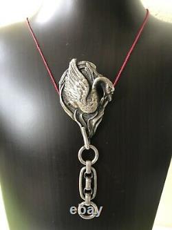 Original Art Deco Antique Fabulous Artisan New York Swan Silver Plated Pendant