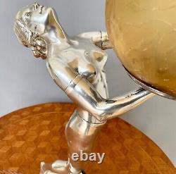 Original Art Deco silver plated lady lamp on a circular marble base
