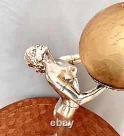 Original Art Deco silver plated lady lamp on a circular marble base