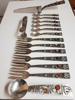 Original Beautiful Cutlery Set by G. Kramer Fischland 835 Silver 387,6 gr. 1940s