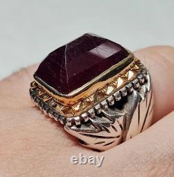 Original Big Red Ruby Ring Gold Plated Touch Genuine Ruby Manic Ring Silver 925