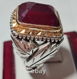 Original Big Red Ruby Ring Gold Plated Touch Genuine Ruby Manic Ring Silver 925