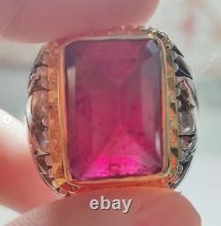 Original Big Red Ruby Ring Gold Plated Touch Genuine Ruby Manic Ring Silver 925