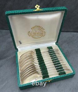 Original French Art Deco Teaspoons Silver Plated Antique Spoons Boxed Set of 12