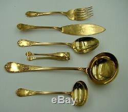 Original French Christofle Marly Gold Plate Flatware Set for 12 with Chest