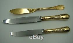 Original French Christofle Marly Gold Plate Flatware Set for 12 with Chest