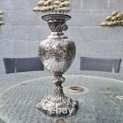 Original Large Fancy Victorian Walker & Hall Silver Plated Oil Lamp & Burner