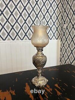 Original Large Fancy Victorian Walker & Hall Silver Plated Oil Lamp & Burner