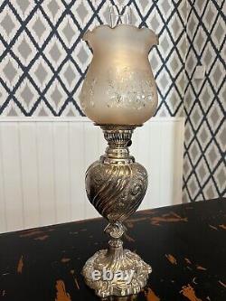 Original Large Fancy Victorian Walker & Hall Silver Plated Oil Lamp & Burner