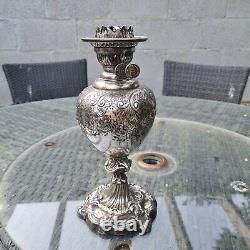 Original Large Fancy Victorian Walker & Hall Silver Plated Oil Lamp & Burner