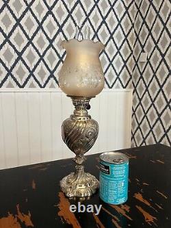 Original Large Fancy Victorian Walker & Hall Silver Plated Oil Lamp & Burner