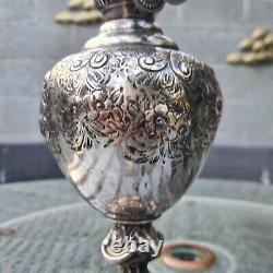 Original Large Fancy Victorian Walker & Hall Silver Plated Oil Lamp & Burner