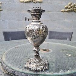 Original Large Fancy Victorian Walker & Hall Silver Plated Oil Lamp & Burner