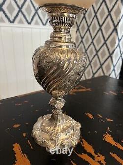 Original Large Fancy Victorian Walker & Hall Silver Plated Oil Lamp & Burner