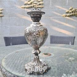 Original Large Fancy Victorian Walker & Hall Silver Plated Oil Lamp & Burner