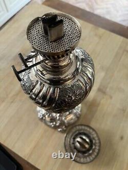 Original Large Fancy Victorian Walker & Hall Silver Plated Oil Lamp & Burner