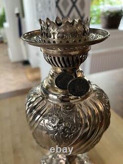 Original Large Fancy Victorian Walker & Hall Silver Plated Oil Lamp & Burner