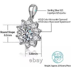 Original Moisssanite 2.70 Ctw Pendant Flower Rhodium White Plated S925