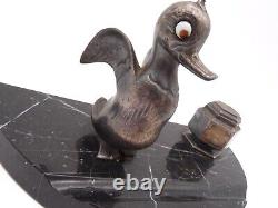 Original Rare Antique Silver Plated Duck Art Deco Pen Holder Ink Stand Sculpture