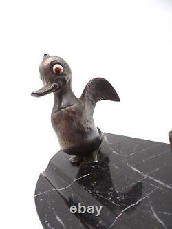 Original Rare Antique Silver Plated Duck Art Deco Pen Holder Ink Stand Sculpture
