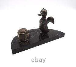 Original Rare Antique Silver Plated Duck Art Deco Pen Holder Ink Stand Sculpture