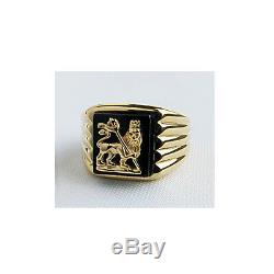 Original Rasta Thanamee Lion Onyx 18k Gold Plated. 925 Silver Ring Sz 8