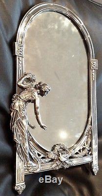 Original Superb WMF Art Nouveau Silver Plated Easel Mirror Maiden & Dove c1900's