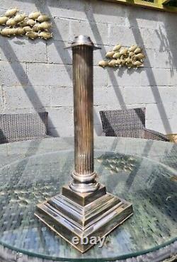 Original Victorian 23mm silver plated brass column stepped oil lamp base drilled