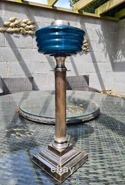 Original Victorian 23mm silver plated brass column stepped oil lamp base drilled