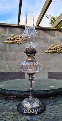 Original Victorian Evered Silver Plated Cut Glass Oil Lamp Font Base Burner